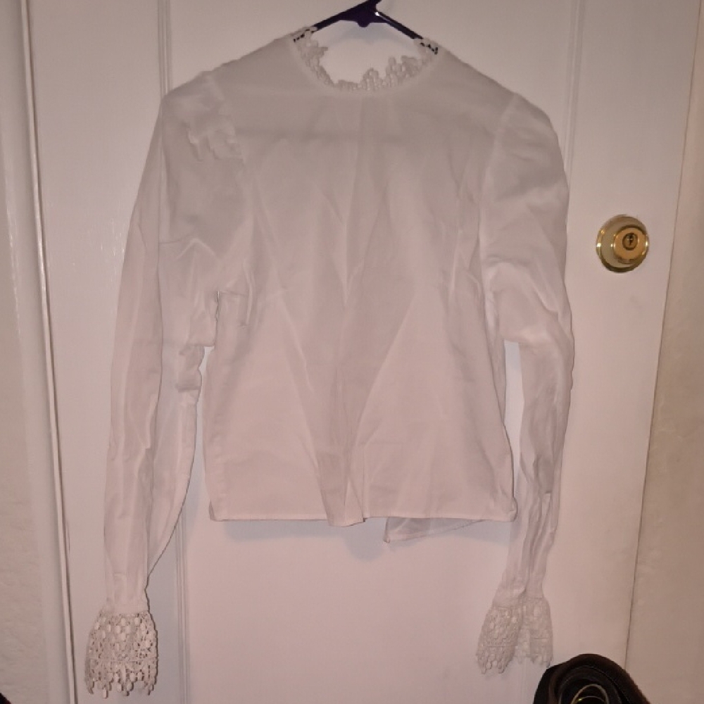 H&M | 100% Cotton White Blouse with Lace Cuffs